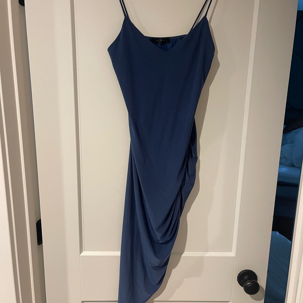 21 Saints Asymmetrical Ruched Blue Dress
